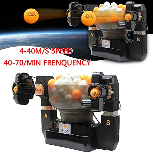 Dual Head Automatic Table Tennis Robot Ping Pong Ball Machine Ping Pong Robots Table Tennis Ball Machine for Training Exercise 36W 100V-240V 4-40 m/s (US Stock)