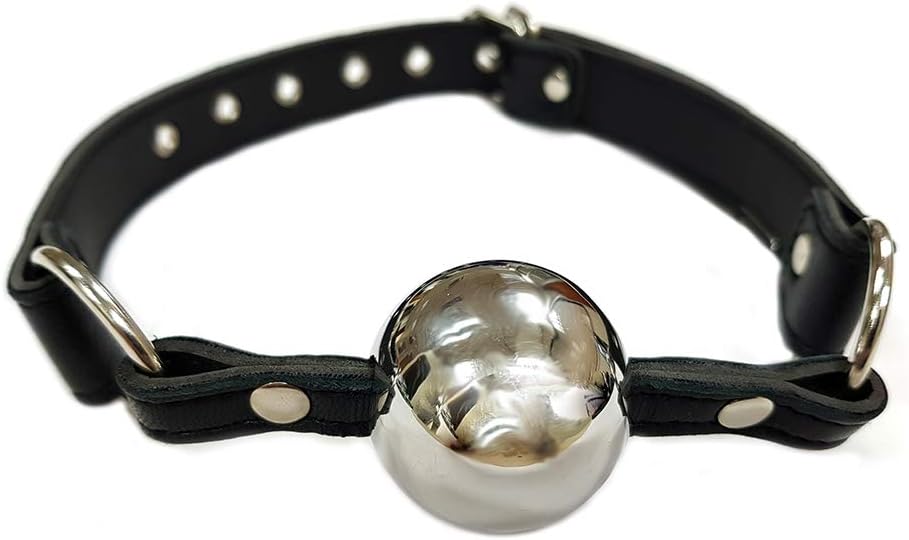 Rouge Garments Adult Leather Ball Gag with Steel Ball, Black