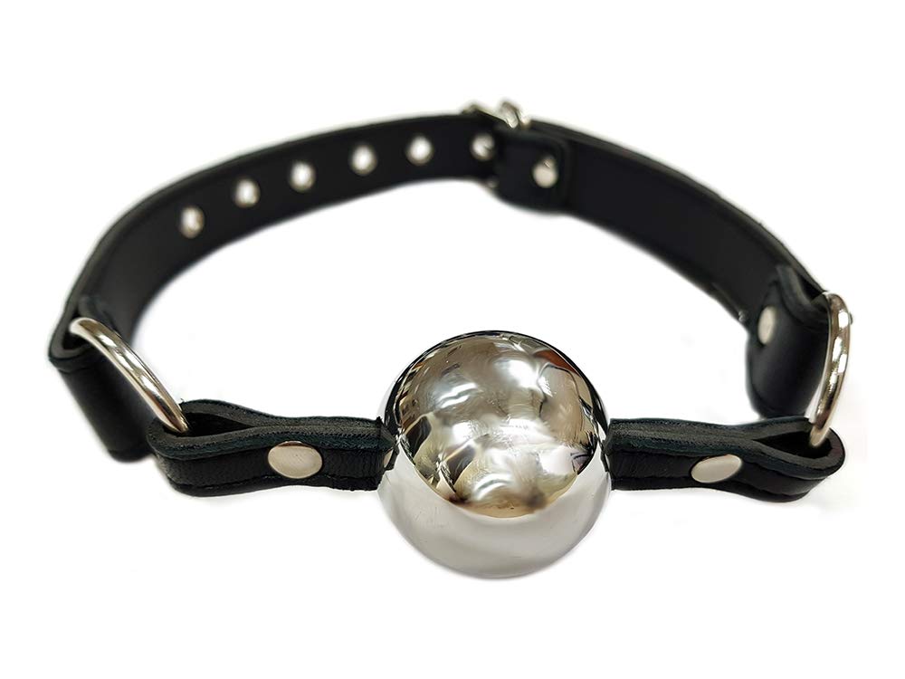 Rouge Garments Adult Leather Ball Gag with Steel Ball, Black