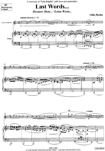 Last Words...for Tenor Saxophone and Piano by Gilles Rocha