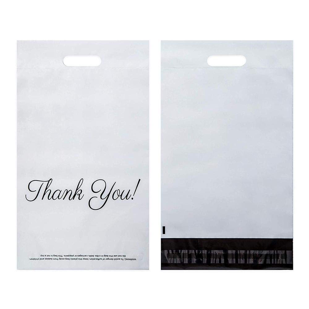 100 Mailer Bag Mailing Postal Bags with Handle for Packaging Shipping Thank You(12.5'' x 16'',White)