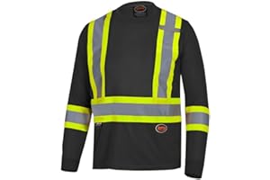 Pioneer Hi Vis Long Sleeve Safety Shirt - Breathable & Soft Work T-Shirt with Reflective Tape - Class 1 - Black