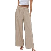 Duyang Womens Cotton Linen Palazzo Pants Drawstring Elastic Waist Casual Wide Leg Trousers with Pockets