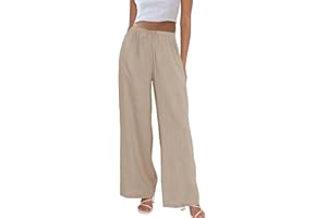 Duyang Womens Cotton Linen Palazzo Pants Drawstring Elastic Waist Casual Wide Leg Trousers with Pockets