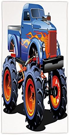 31.49"W x 62.99"L Cotton Microfiber Bath/Hand Towel,Man Cave Decor,Cartoon Monster Truck Huge Tyres Off road Heavy Large Tractor Wheels Turbo Decorative,Multicolor,Ultra Soft,For Hotel Spa Beach Pool
