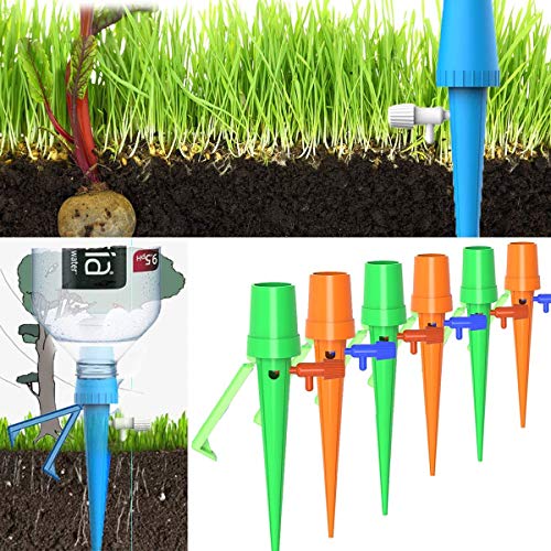 Aisheny 12Pcs Upgraded Self Watering Spikes System, Automatic Vacation Drip Irrigation Watering Devices, Plant Waterer with Holder Anti-Fall, Slow Release Control Switch for Outdoor Indoor Plants Tree