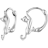 WOSTU Sterling Silver Cat Hoop Earrings - 18K Gold Plated, Hypoallergenic Cute Kitty Earrings for Cat Lovers