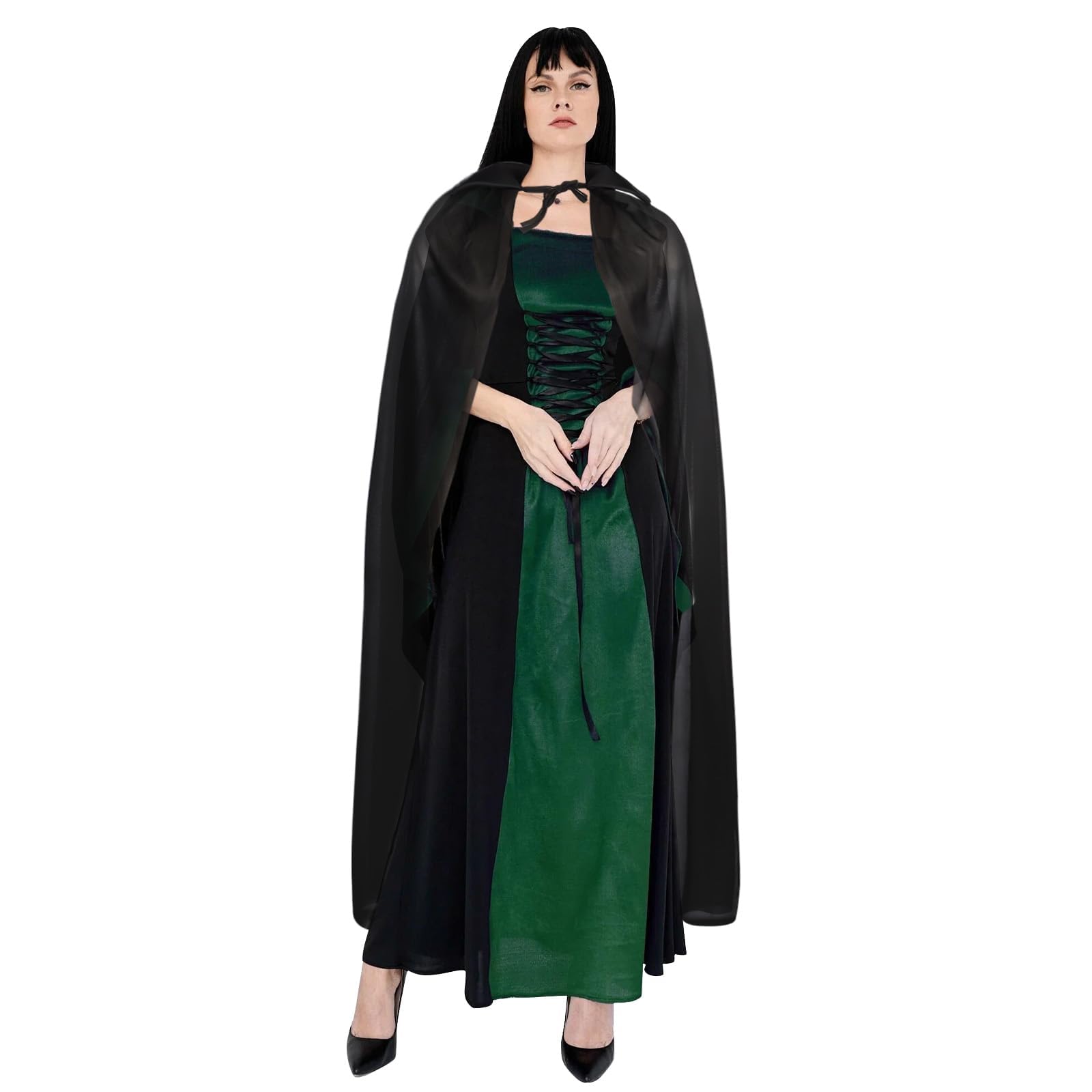Guittly Women Black Halloween Cape - Adult & Kids Hooded Cloak Halloween Witch Medieval Renaissance Costume Cape Vampire & Fancy Dress Partie (140cm)