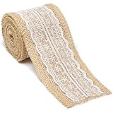 AK-Trading 2.5" Wide x 10 Yards Long Burlap Craft Ribbon with Lace (Jute Ribbon, Burlap Tape, Rustic Decor) with White Lace
