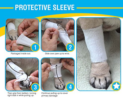 PawFlex Protective Sleeve Tubular Cover - Bandages - for Dogs Cats and Other Pets First Aid Wound Care Comfortable Non-Adhesive Breathable and Water Resistant 7 Strips (yields 14-21 Covers)-(Medium)