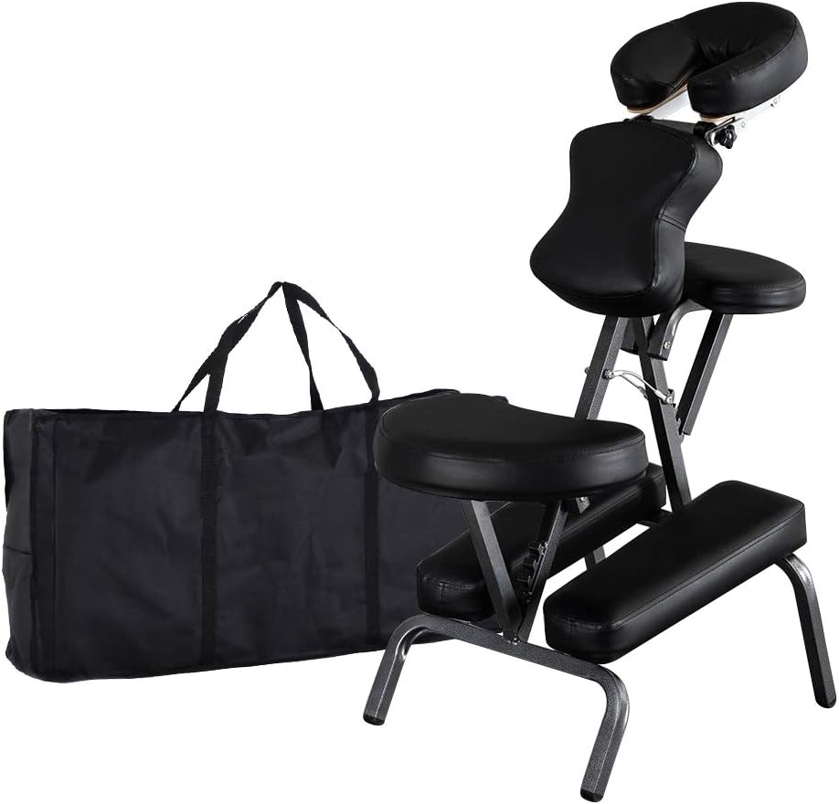 Mefeir Portable Massage Tattoo Chair w/ Carrying Bag, Folding Salon Spa Home Therapy Chair w/ Adjustable Face Cradle, Black: Kitchen & Dining