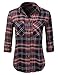H2H Womens Button Down Long Sleeve Roll Up Checker Flannel Plaid Shirt Top