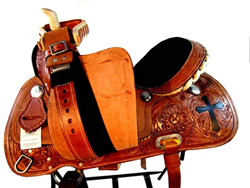 15 16 Western Show Floral Cross Tooled Leather Horse Barrel Racing Saddle TACK Set (15 Inch) 15 16 Western Show Floral Cross Tooled Leather Horse Barrel Racing Saddle TACK Set (15 Inch)