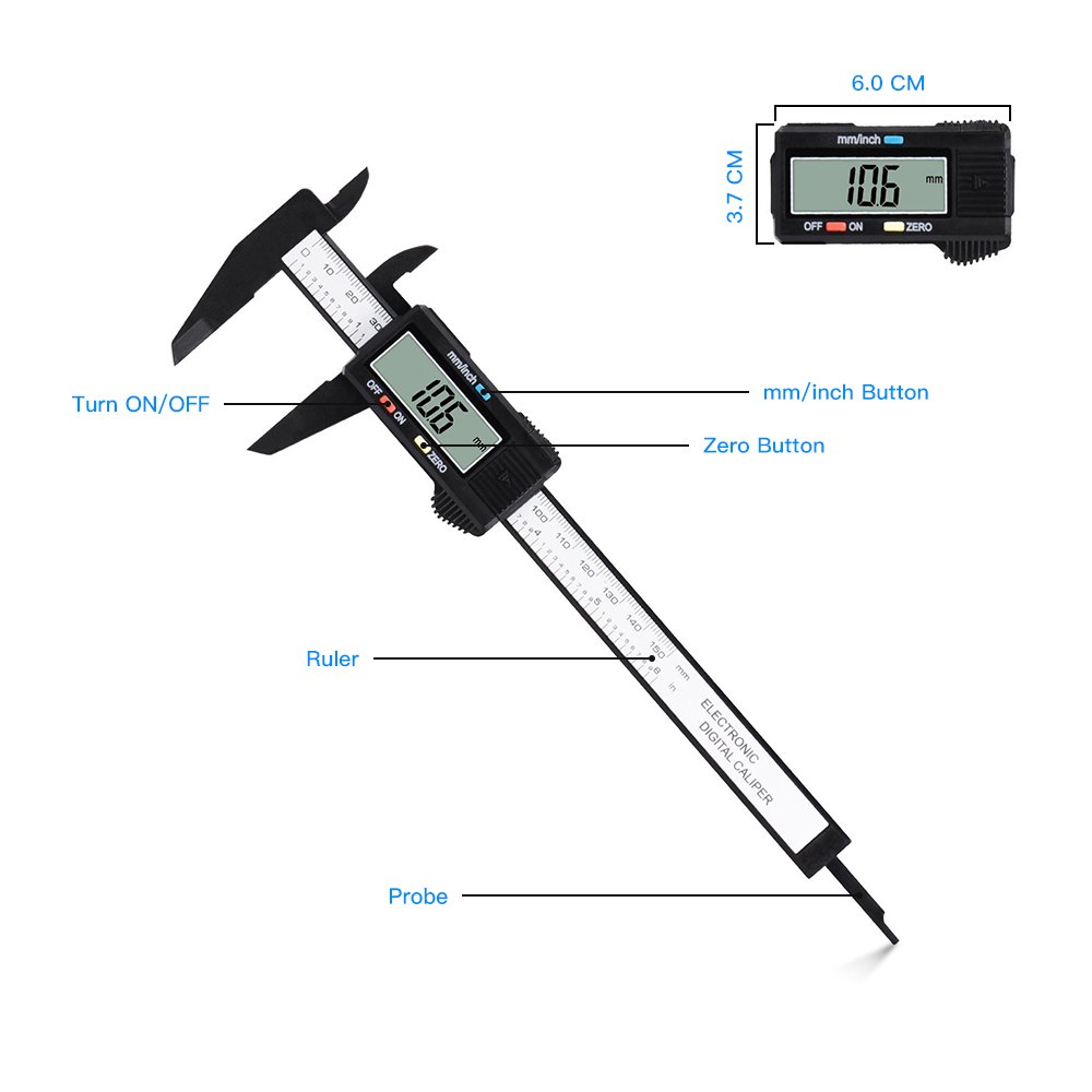 LONENESSL Digital Caliper, Electronic Digital Caliper, 6 Inch with LCD Screen, Durable Accurate Vernier Caliper Tool，Inch/Fractions/Millimeter Conversion