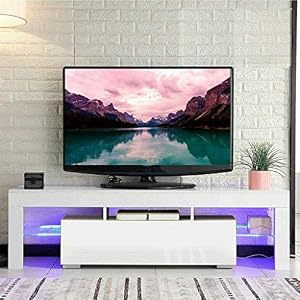 Modern TV Stand – Home TV Cabinet with Clolorful Lights and Storage Drawer, Entertainment Center for up to 60-inch TV…