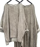 Yesno TG2 Women Crop Tops Blouse Casual Retro Loose Fit Oil Dyed Split Hi-Low Hem