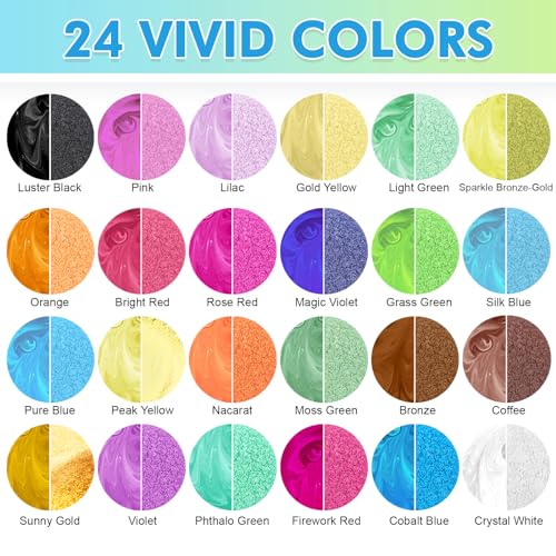 CHANGTIKEJI Mica Powder，24 Colors - 10g/Bottle of Natural Pigment Powder for Epoxy Resin，Soap Making，Candle Making,Lip Gloss,Car Freshies,Dye,Nail Polish,Bath Bombs