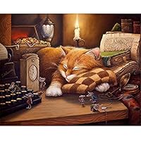 ABEUTY DIY Paint by Numbers for Adults Beginner - Sleepy Cat & Mouse Candle 16x20 inches Number Painting Anti Stress Toys (Wooden Framed)