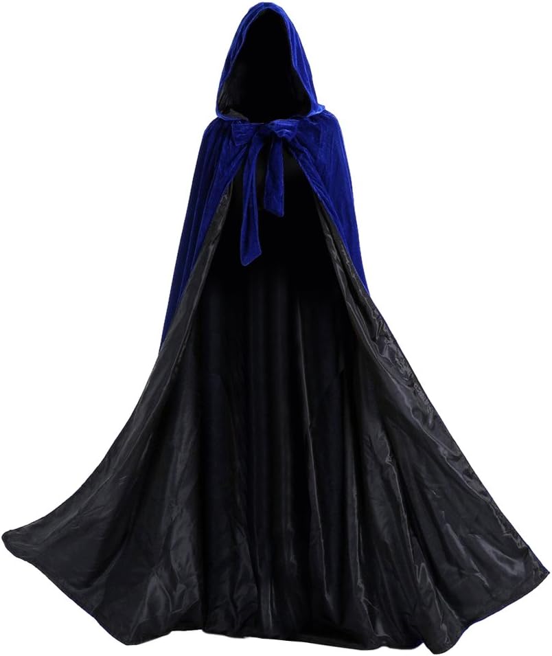 CYTCreation Blue Velvet Medieval Renaissance Cloak Cape Lined with Black Satin