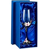 Comeon Wine Glasses Clear Enamel Handcrafted Champagne Glasses Red Wine Glasses Set Floral Goblets (Pink Single + Gift Box)