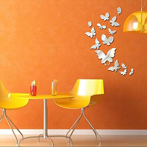 Butterfly Mirror Wall Decor 3D Wall Mirror Sticker for living room mirror wall decals for bedroom decor Acrylic mirror wall art (Silvery)