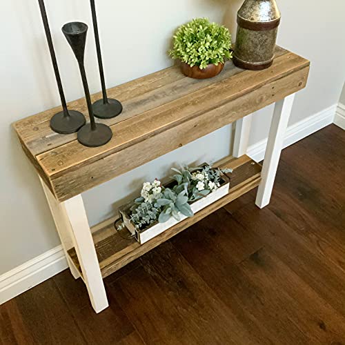 Del Hutson Designs Roland Console Table, Natural Wood w/White Solid Wood Legs Farmhouse Rustic