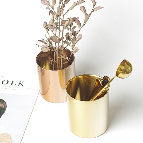MultiBey Golden Pen Holder Simple Rose Gold Flower Mini Vase (Gold) - Thumbnail 4