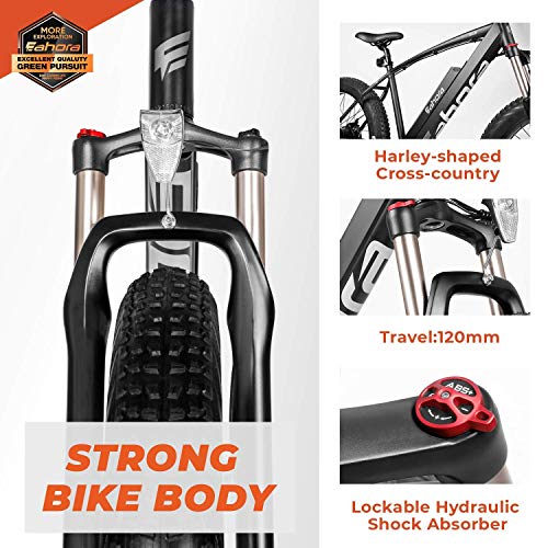 Eahora 500W 4.0 Fat Tire Electric Bicycle 26inch 48V Mountain Snow Electric Bikes for Adults Suspension Shock Absorber Fork Rebound/Lock Out Shimano 7-Speed Gear Shifts, E-PAS Recharge System XC200