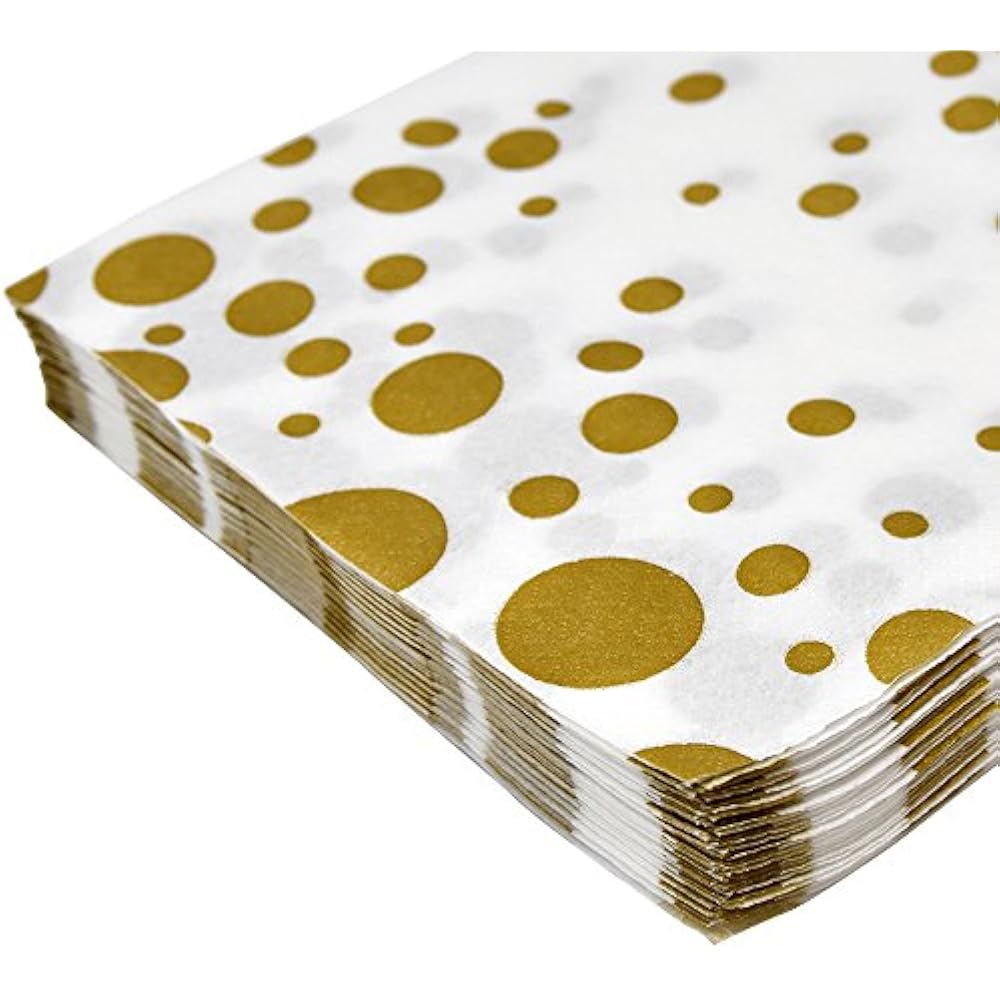 100 Gold Polka Dot Napkins Decorative White Confetti