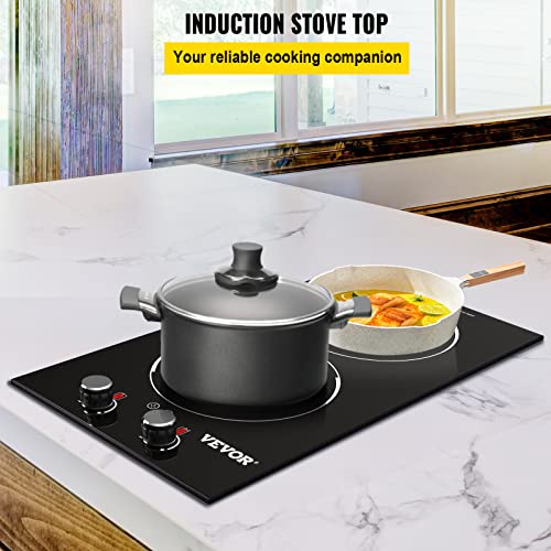 VEVOR Builtin Induction Cooktop, 11 inch 2 Burners, 120V Ceramic Glass