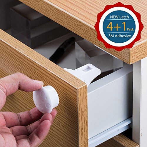 Cabinet Lock, DIKI Hidden Magnetic Baby Safety Locks Self Sticking 3M Adhesive, Easy Install No Screws or Drilling for Cabinets & Drawers 4 Locks & 1 Key (White)