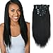 Lovrio Brazilian Virgin Yaki Straight Clip in Human Hair Extension Double Weft Straight Clip in Hair Extensions Human Hair for Women Thick20 Inch Natural Black Yaki Clip ins Hair120G 7 Pieces,17 Clips