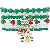 Blue Drop Christmas Bracelets for Women Elk Santa Claus Snowflake Christmas Tree Bell Beaded Stackable Bracelets Xmas Party Jewelry Gifts