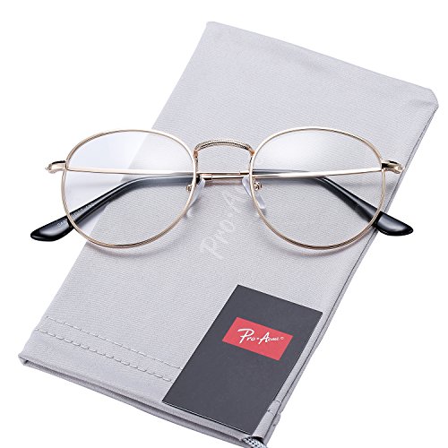 Pro Acme Classic Round Metal Clear Lens Glasses Frame Unisex Circle Eyeglasses (Gold)