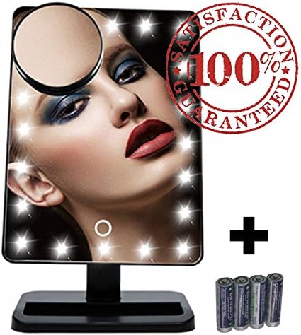 20 LED Lighted Makeup Mirror/Vanity Mirror with Touch Button Dimming, Detachable 10X Magnification Spot Mirror, 180ยฐ Swivel Rotation, Portable and Convenient and High Definition Cosmetic Mirror