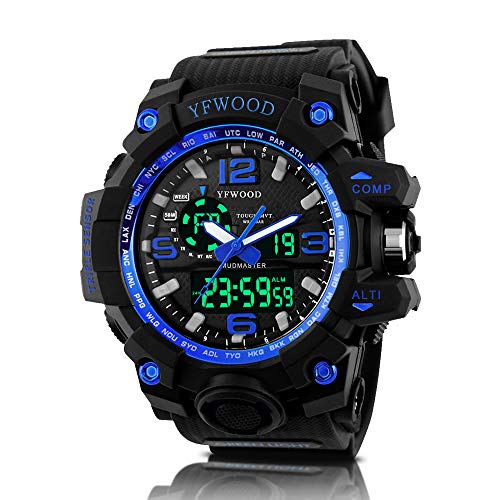 Men's Analog Digital Sports Watch Big Dial Dual Time Military Army Watch Waterproof Wrist Watch LED Back Light Stopwatch