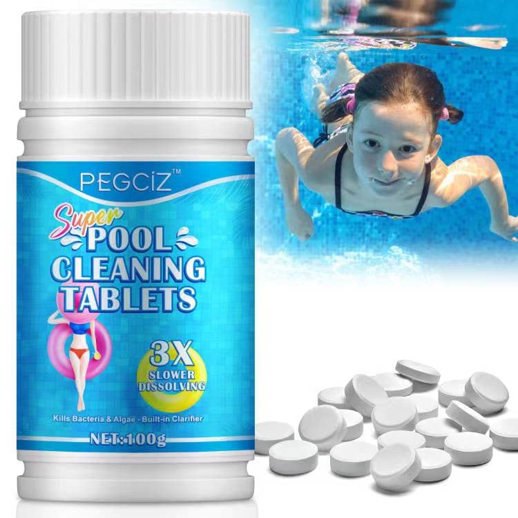 100g Multifunction Chlorine Tablets for Swimming Pool and Spas, Slow-Dissolving Long-Lasting Individually Wrapped Chlorine Tabs,1 Tablets for Every 135 Gallons (600 Litters) of Water