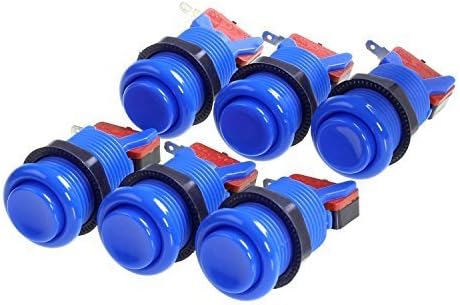 Amatek 6 PCS Happ Arcade Push Button With Microswitches- Blue