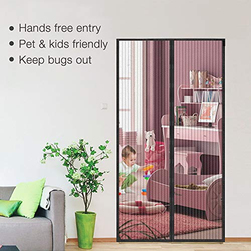 Magnetic Screen Door, KOMAKE Door Screen Curtain Hands Free Mesh Screen Partition Keep Bugs Out Pet and Kid Friendly, Fits Door Size up to 36" x 82" Max- Black … (Polyster)