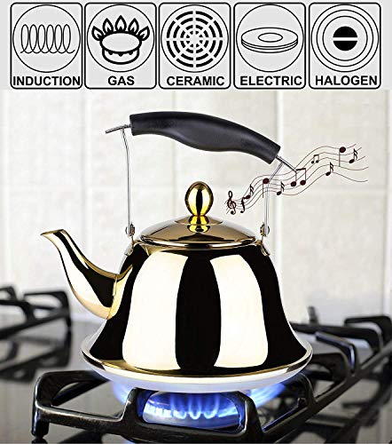 Whistling Tea Kettle with Infuser Stainless Steel Teapot Gold Teakettle for Stovetop Induction Stove Top Fast Boiling Heat Water Cute Tea Pot 2-Liter 2.1-Quart - Thumbnail 2