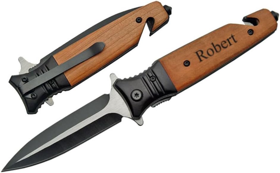 Premier Edge Free Engraving - 4.5" Rescue Knife with Wood Handle