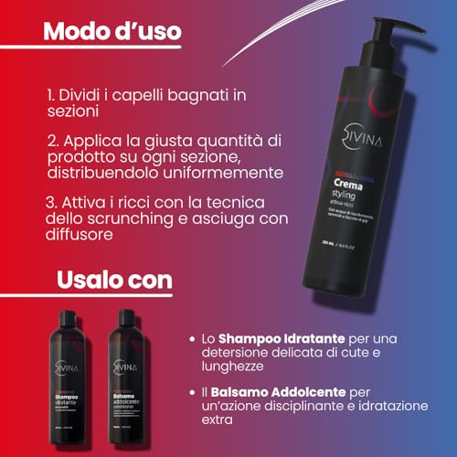 DIVINA BLK Natural&Amazing Styling Cream for Wavy Curly, Super Curly, Ultra Defined and Stretchy Hair with Rice Water, Ceramides and Goji Berries (250ml)