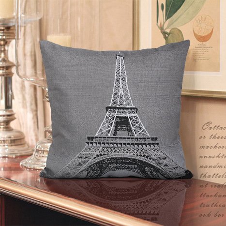 Space Editor(TM) Black &amp; White Paris Eiffel Tower Style Polyester Cotton Decorative Blend Square Throw Pillow Cushion Case Cover ( 17.7 X 17.7 Inches )