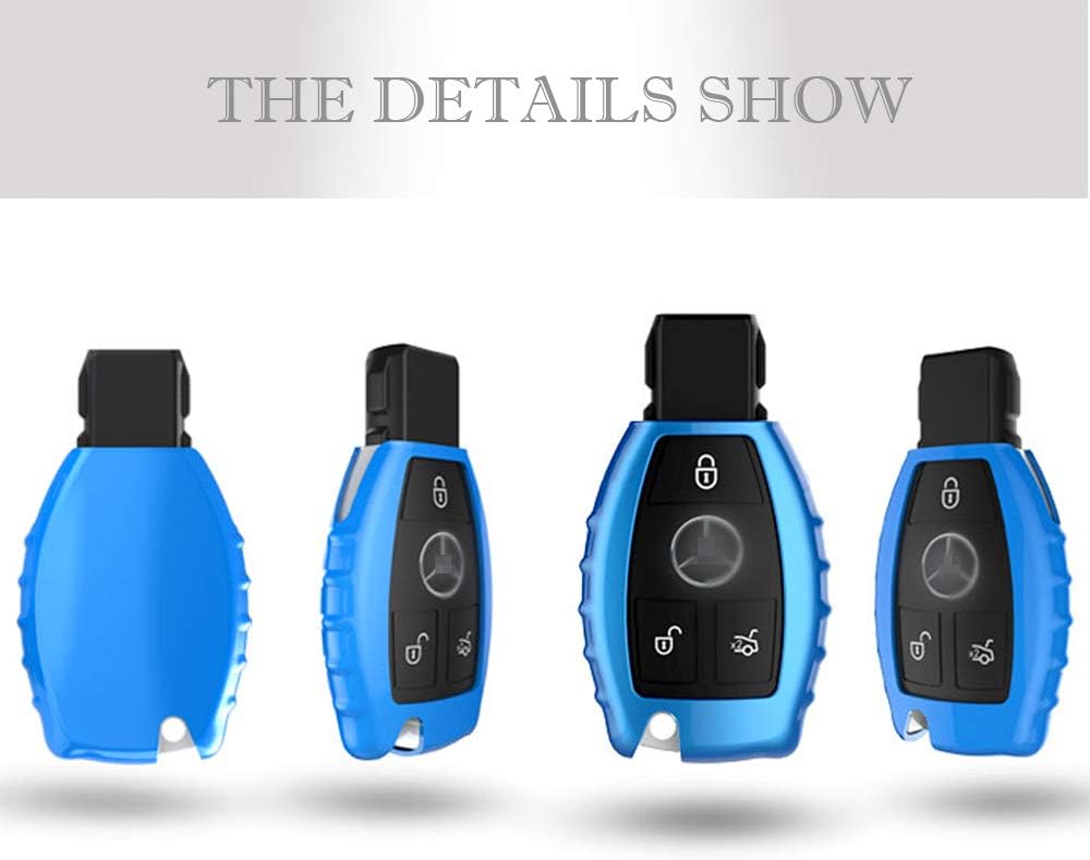 QBUC Car Key Cover for Mercedes Benz Soft TPU Case Holder Protector with Keychain Compatible with Mercedes Benz C E S M CLS CLK G Class Keyless Smart Key Fob (Blue) - Image 3