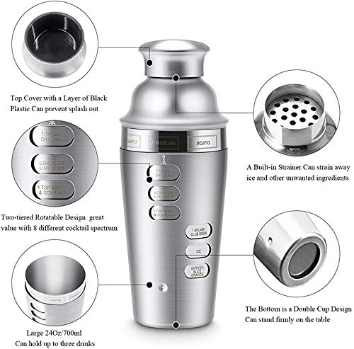 JJZXD Cocktailherstellung Set, Cocktail Shaker Set 750ml Edelstahl Barwerkzeugsatz Bartender Kit, Sieb, Cocktaillöffel – Bild 6