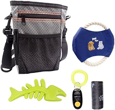 Donono Dog Treat Training Pouch Bag with Adjustable Strap/Training Clicker/Frisbee/Waste Bags Dispenser/Chew Toy