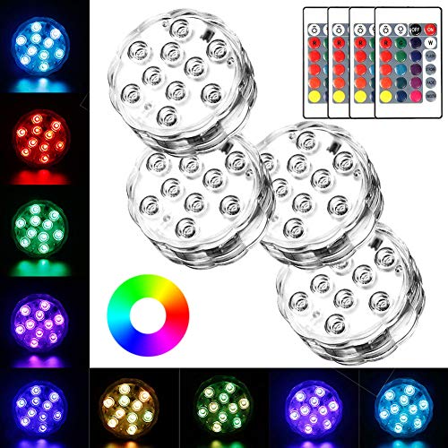 MOONBROOK LED Submersible Light (4 Pcs), Waterproof Multi-Color Pool Light Aquarium Fish Tank Light Pond Light Remote Control Hot tub Fountain Vase Decoration Light Garden Wedding Halloween Christmas
