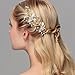 Bridal Hair Pin Stick with Hand-Painted Silver Leaves, Freshwater Pearl and Crystal Sprays also for Bridesmaids 2-Pack (Silvery)