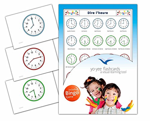 Telling Time Flashcards in French Language - Flash Cards with Matching Bingo Game for Toddlers, Kids, Children and Adults - Size 4.13  5.83 in - DIN A6