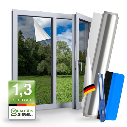 WindowShield® UV Protection Sun Protection Window Film, Inside or Outside Mirror Film, Self-Adhesive Silver Reflective Window Film, Residue-Free Sun Protection Film, 44.5 x 200 cm